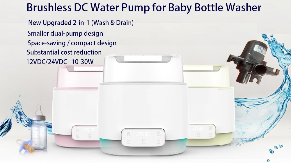 Neue verbesserte bürstenlose 2-in-1-Gleichstromwasserpumpe (Waschen und Entleeren) für die Reinigung von Babyflaschen